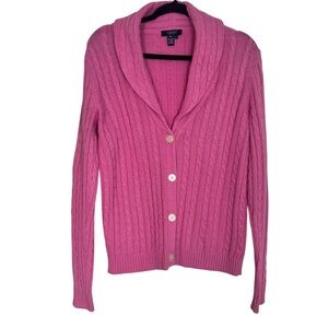Chaps Women’s Pink Cable Knit Button Up Cotton Wool Blend Large Cardigan